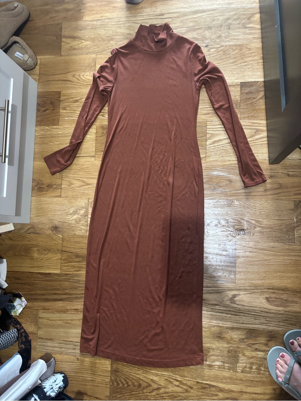 Free People Long Sleeve Turtleneck Maxi Dress in Rust
